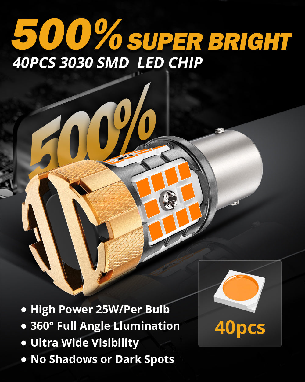 🆕BAU15S 7507 LED Turn Signal Light Rear/Front, Side Maker Light Bulbs 50W 4000LM CAN-Bus Error Free 3000K Amber B21-PRO Series |2 Bulbs