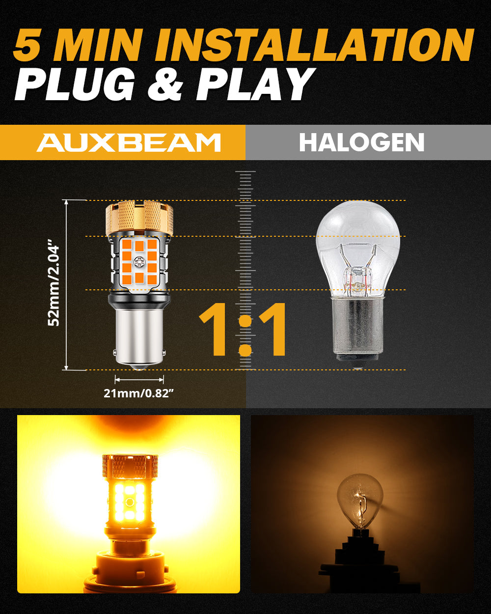 🆕BAU15S 7507 LED Turn Signal Light Rear/Front, Side Maker Light Bulbs 50W 4000LM CAN-Bus Error Free 3000K Amber B21-PRO Series |2 Bulbs