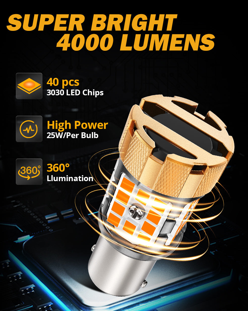 🆕BAU15S 7507 LED Turn Signal Light Rear/Front, Side Maker Light Bulbs 50W 4000LM CAN-Bus Error Free 3000K Amber B21-PRO Series |2 Bulbs