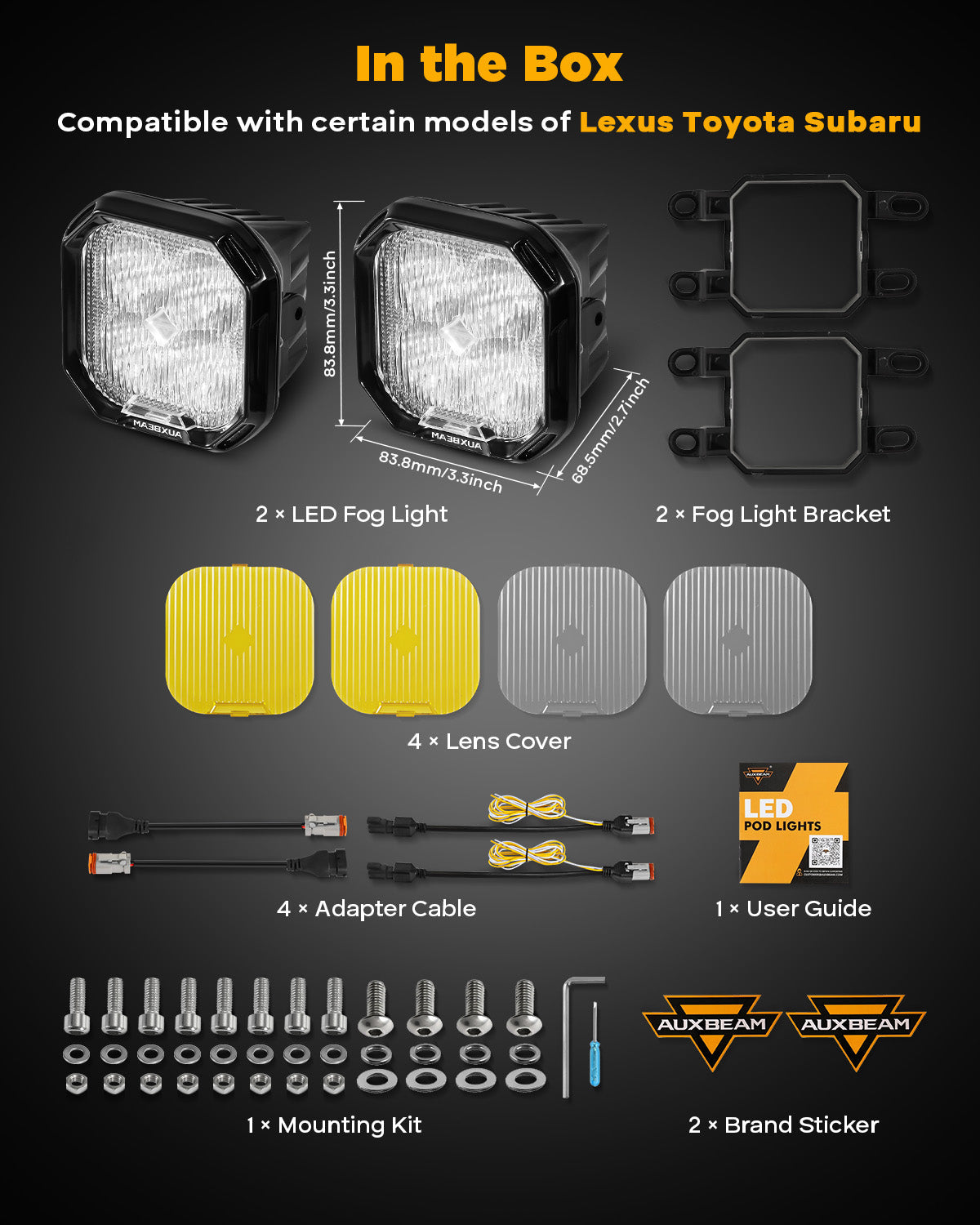 Color Play Series 3 Inch LED Fog Light Kit For Lexus Toyota Subaru Legacy