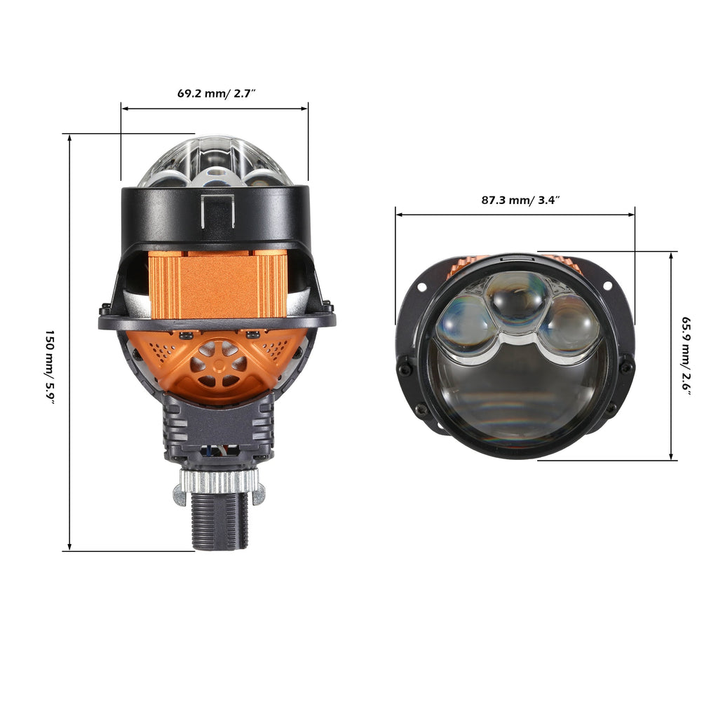 🆕2.5 Inch 100W 6000K Bi-LED Projector Headlight with 3 Direct Laser High Beam Lenses S8 Series – Non-Destructive Installation for Cars | 2pcs/Set