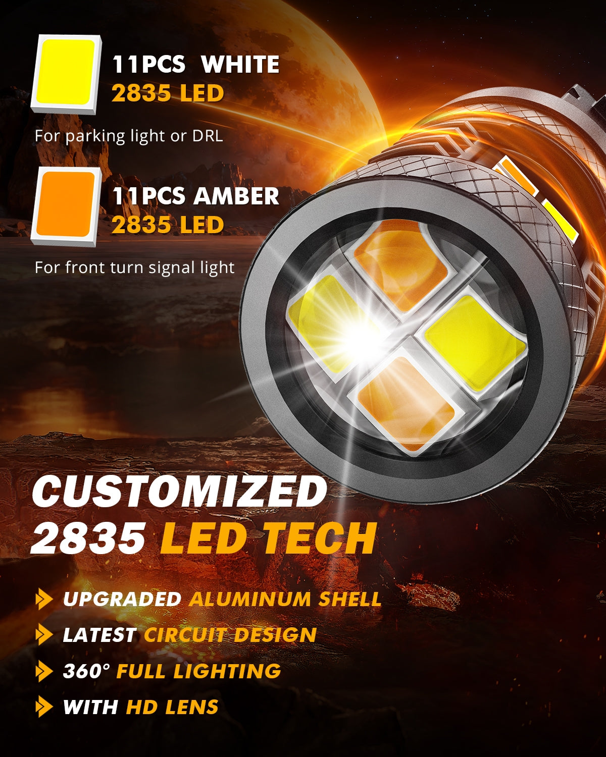 T25 3157 3156 LED Front Turn Signal & DRL Light Bulbs 400% High Brightness Dual Color Switchback White & Amber B1B Series| 2 Bulbs