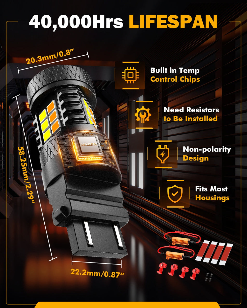 T25 3157 3156 LED Front Turn Signal & DRL Light Bulbs 400% High Brightness Dual Color Switchback White & Amber B1B Series| 2 Bulbs