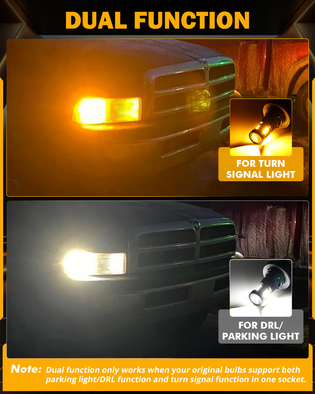 (2pcs/set) White&Amber Switchback Bake/Reverse/Tail Light LED Bulbs with Canbus-Decode