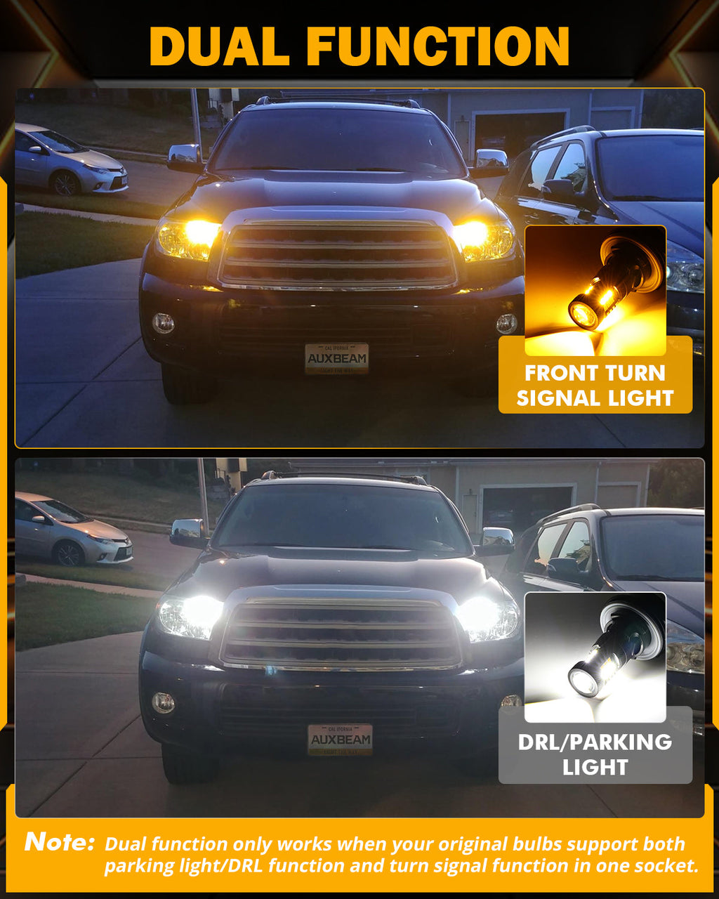 (2pcs/set) White&Amber Switchback Bake/Reverse/Tail Light LED Bulbs with Canbus-Decode