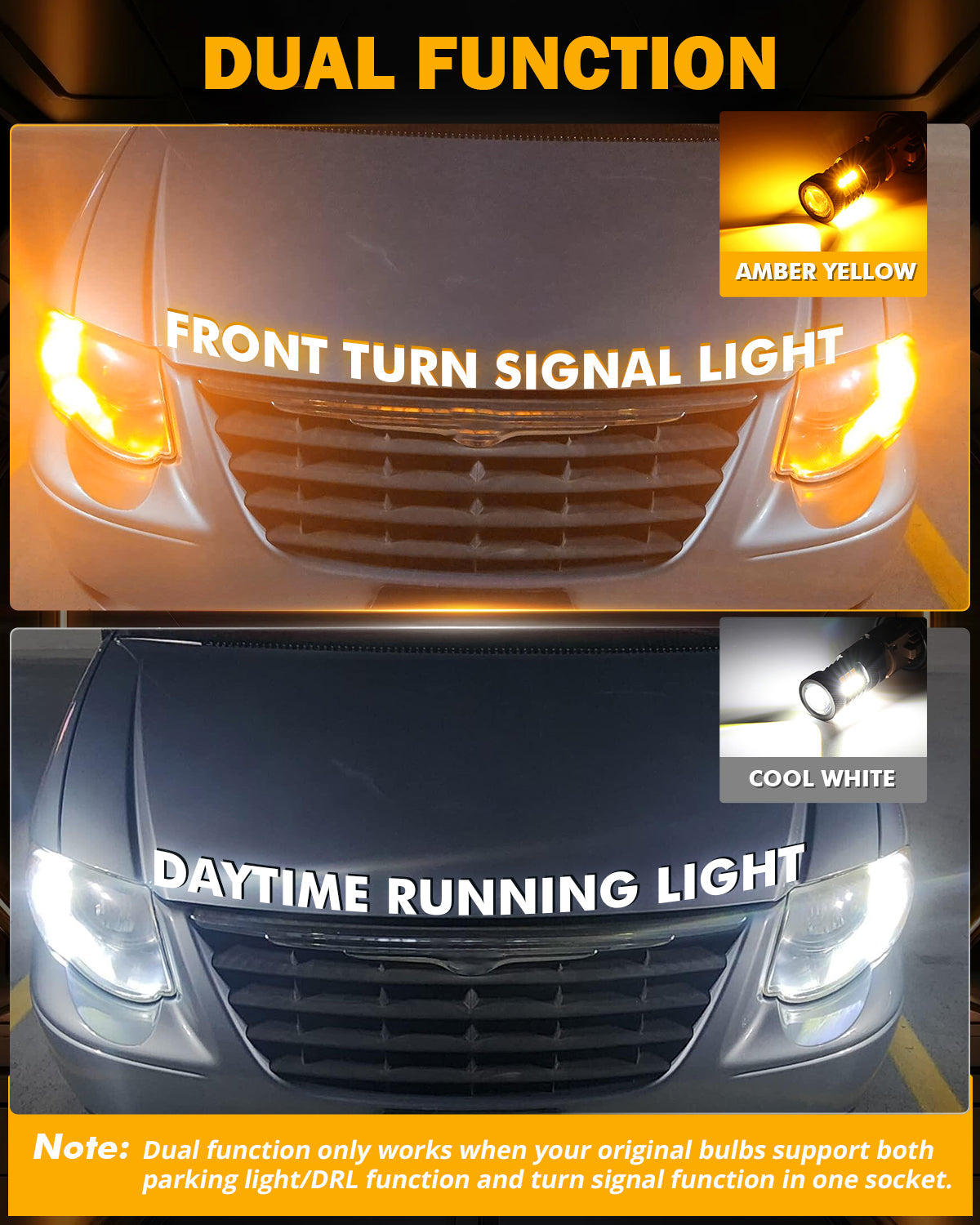 For 2016-2020 Toyoto Tacoma 7443/T20 DRL&Turn Signal Light Dual Color Lighting Switchback White&Amber