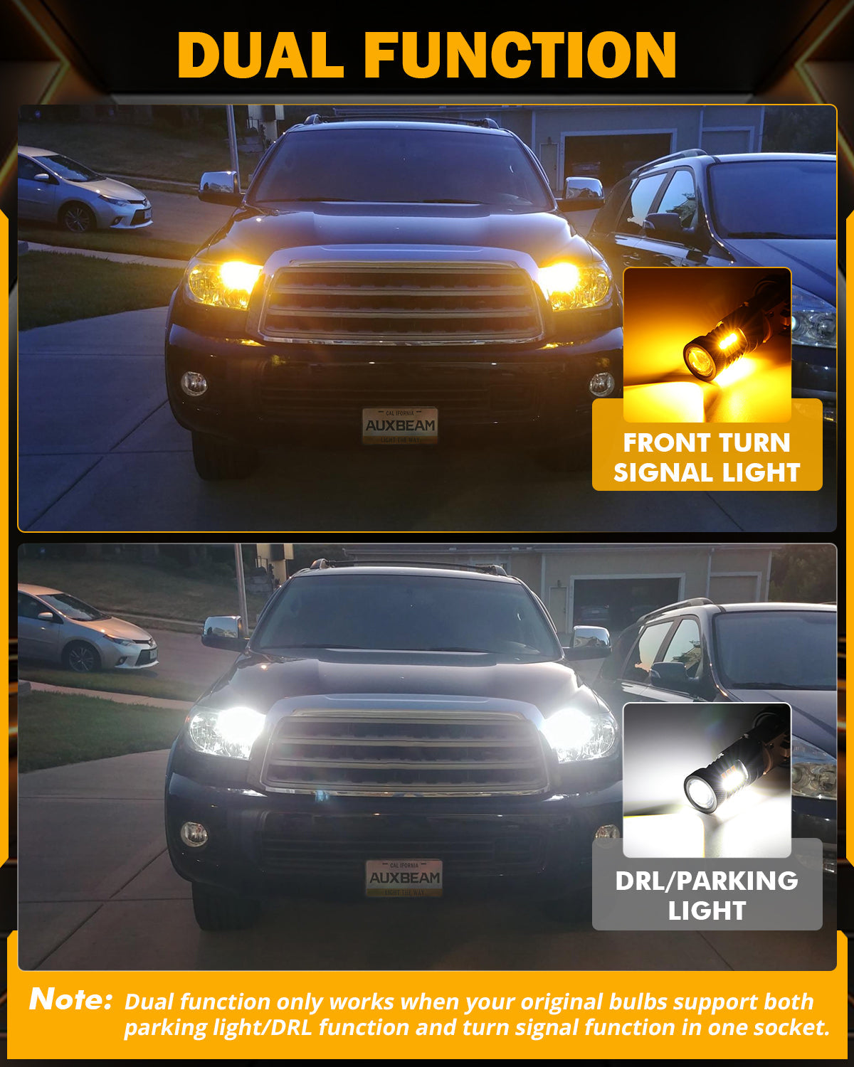 T20 7443 7440 LED Front Turn Signal & DRL Light Bulbs 400% High Brightness Dual Color Switchback White & Amber B1B Series | 2 Bulbs