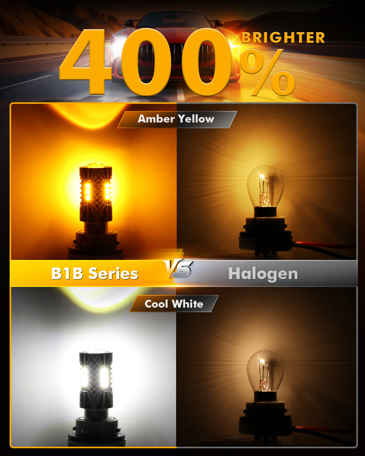 1157 BAY15D LED Front Turn Signal & DRL Light Bulbs 400% High Brightness Dual Color Switchback White & Amber B1B Series | 2 Bulbs