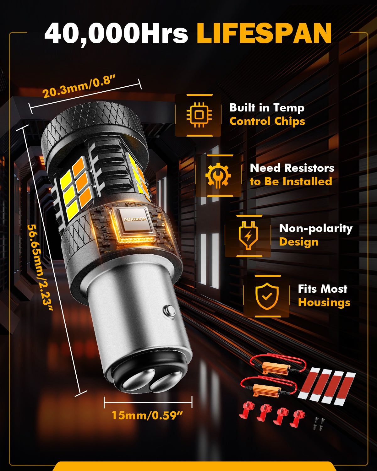 1157 BAY15D LED Front Turn Signal & DRL Light Bulbs 400% High Brightness Dual Color Switchback White & Amber B1B Series | 2 Bulbs