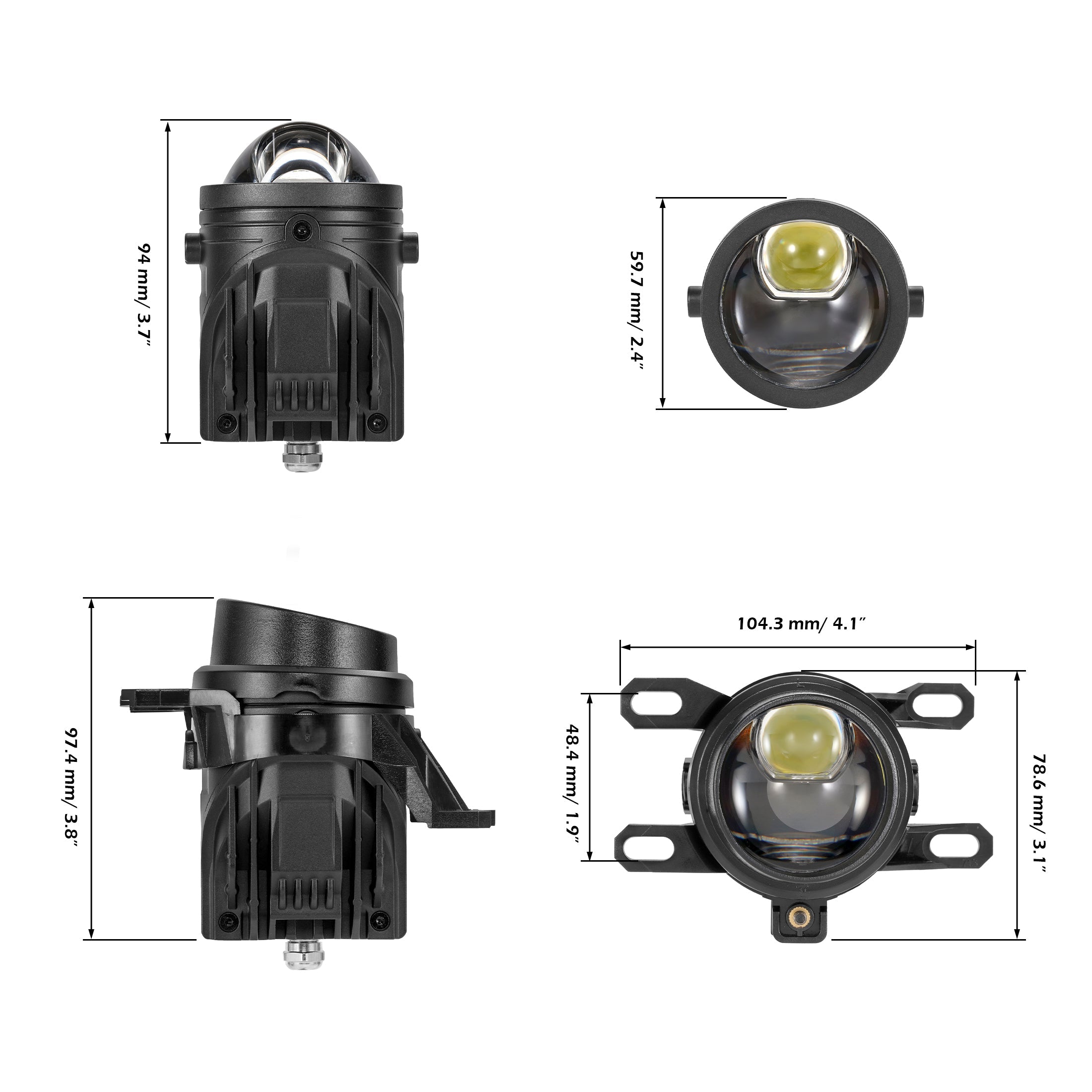 🆕2 Inch 80W Bi-LED Projector Lens Fog Light 6000K Hyperboloid Lens Fog Light With High Beam Auxiliary Beam For Toyota | 2 PCS/Set