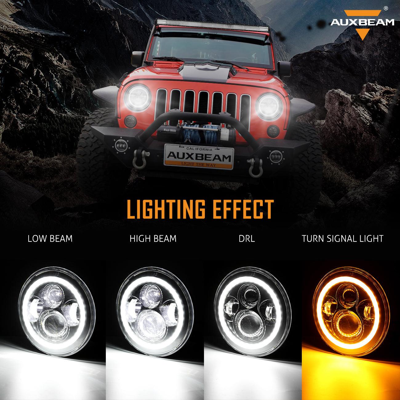 7'' LED Headlight Replacement with Halo Ring & LED Smoke Tail Light Brake Reverse Turn Signal Lamp for Jeep Wrangler JK