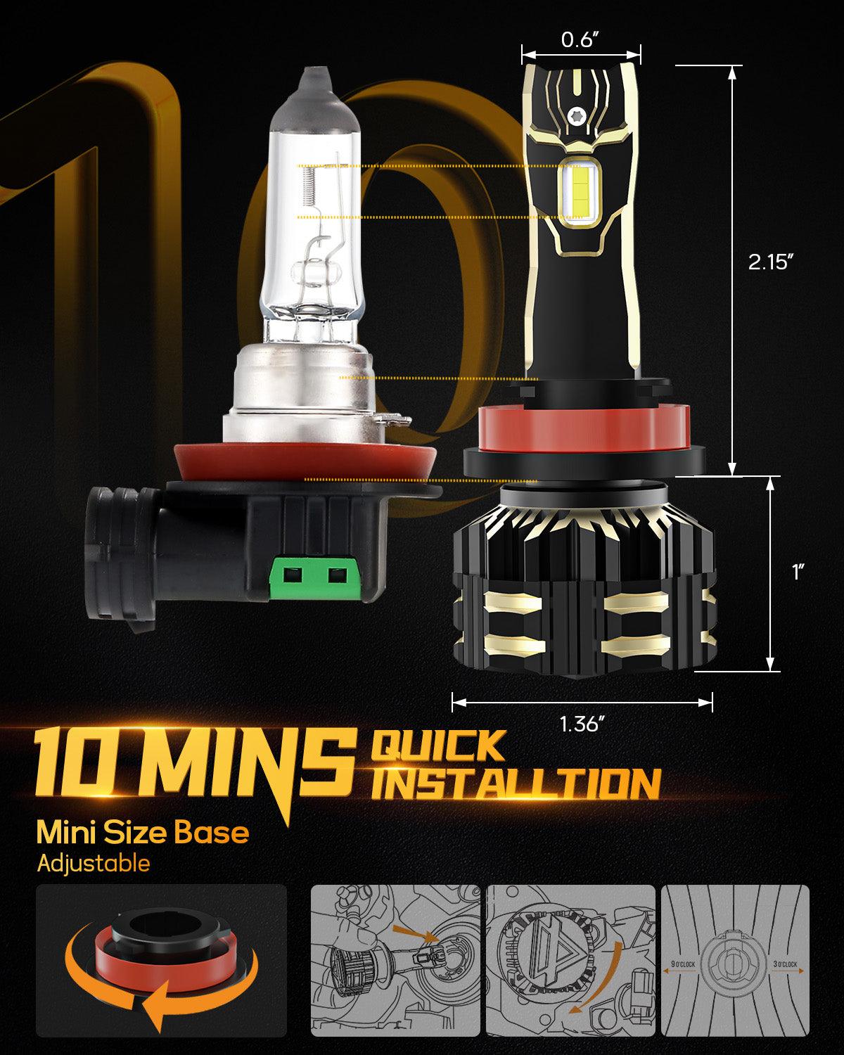 H11+H11 LED Headlight Bulbs 120W 25000LM GX Series Brightest 6500K Cool White | 4 Bulbs