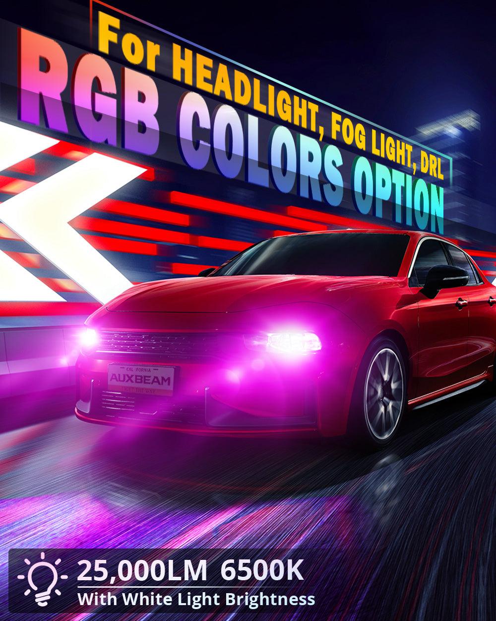 🆕9012/HIR2 RGB LED Headlight Bulbs/DRL/Fog Light R7 Series 70W 25000LM 6500K Cool White + RGB Remote Control | 2 Bulbs