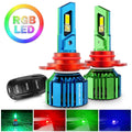 🆕9012/HIR2 RGB LED Headlight Bulbs/DRL/Fog Light R7 Series 70W 25000LM 6500K Cool White + RGB Remote Control | 2 Bulbs