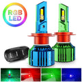 🆕H7 RGB LED Headlight Bulbs/DRL/Fog Light R7 Series 70W 25000LM 6500K Cool White + RGB Remote Control | 2 Bulbs