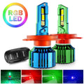 🆕H4/9003 RGB LED Headlight Bulbs/DRL/Fog Light R7 Series 70W 25000LM 6500K Cool White + RGB Remote Control | 2 Bulbs