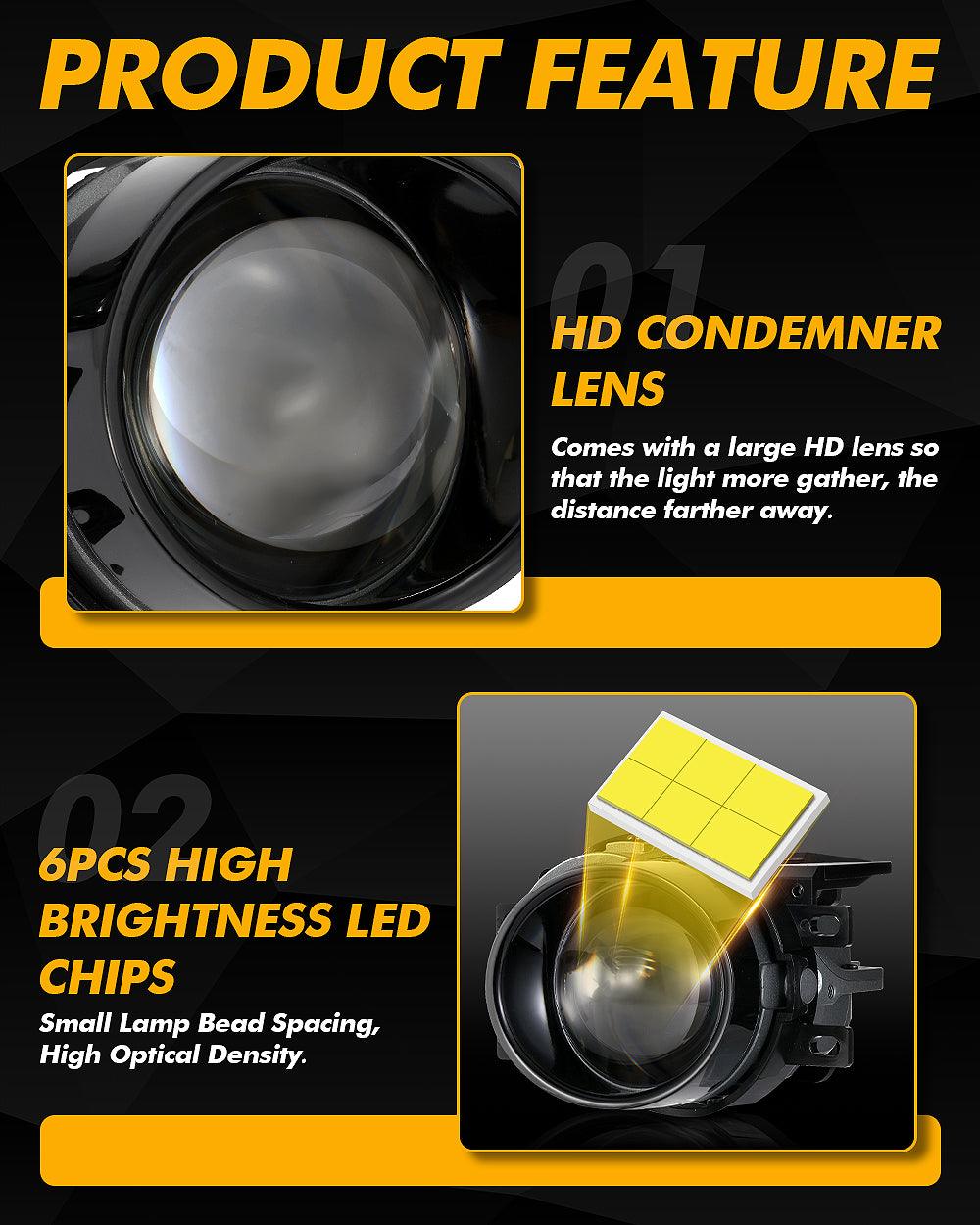 2007-2008 Toyota Solara Bi-LED Projector Lens Fog Light - 3 Inch 100W 6000K HD Lens