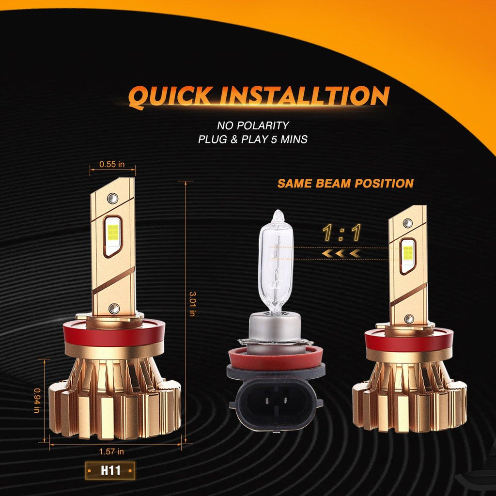 H11+H11 Headlight Bulbs 44W 4000LM X60 Series Fanless 6500K Cool White | 4 Bulbs