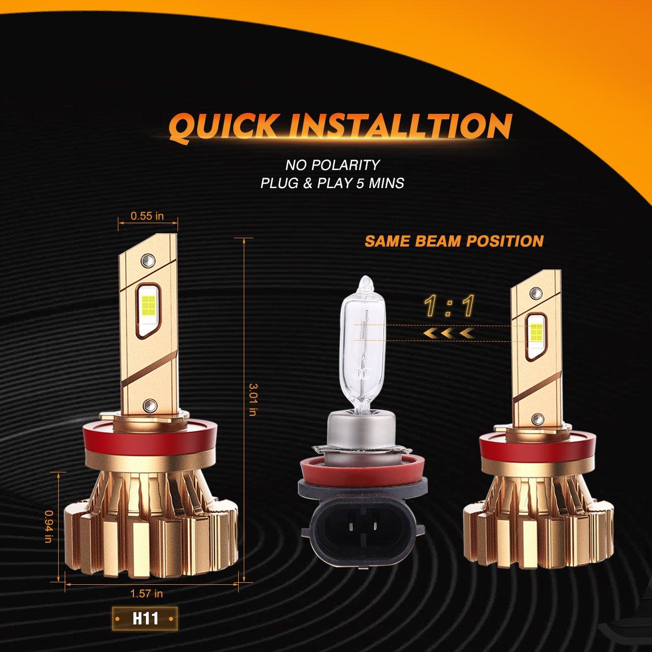 H11+H11 Headlight Bulbs 44W 4000LM X60 Series Fanless 6500K Cool White | 4 Bulbs