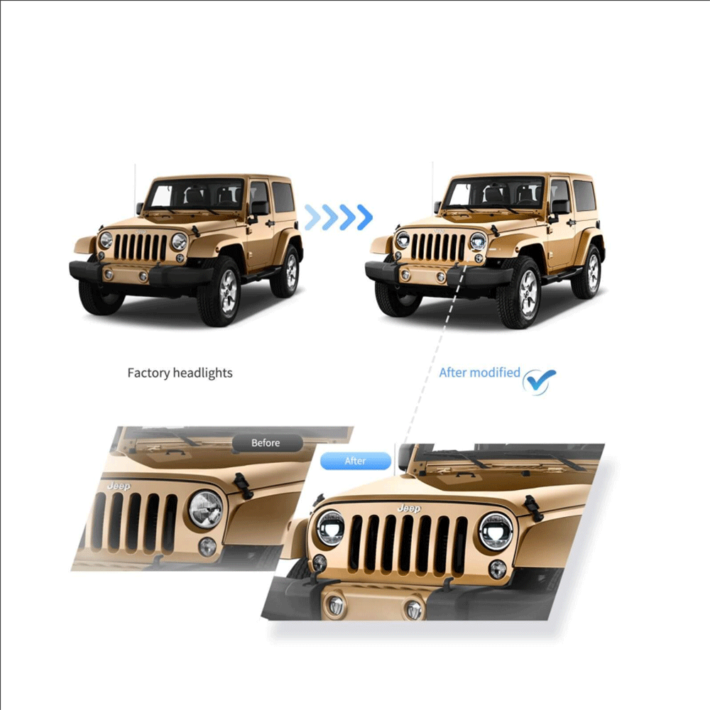 LED Headlight Assembly With Amber Turn Signal For 2007-2017 Jeep Wrangler JK 7 Inches LED Dual Beam Projector