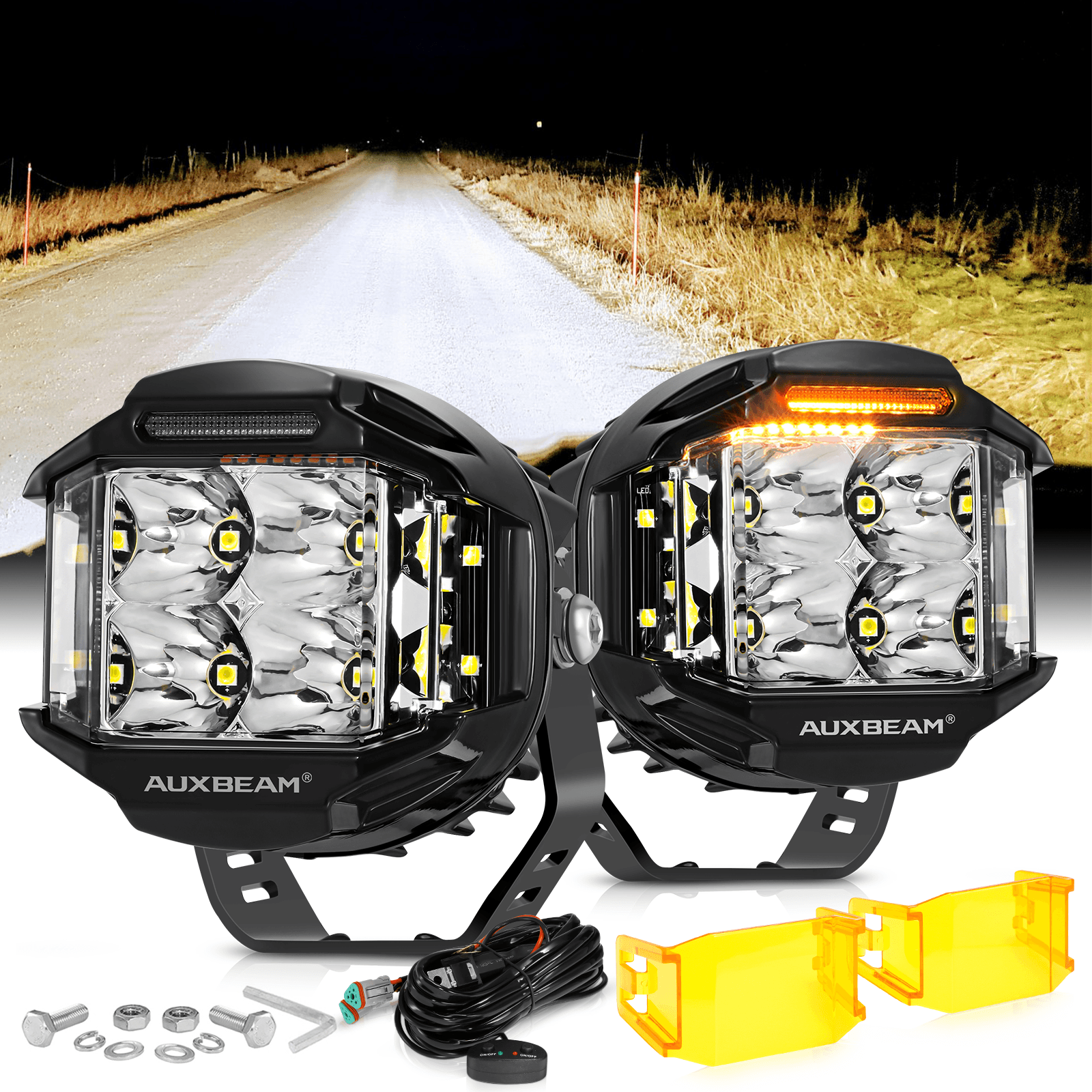 V-MAX Series | 4 Inch 92W 8960LM Spot Beam Side Shooter LED Round Pod Lights with Amber DRL