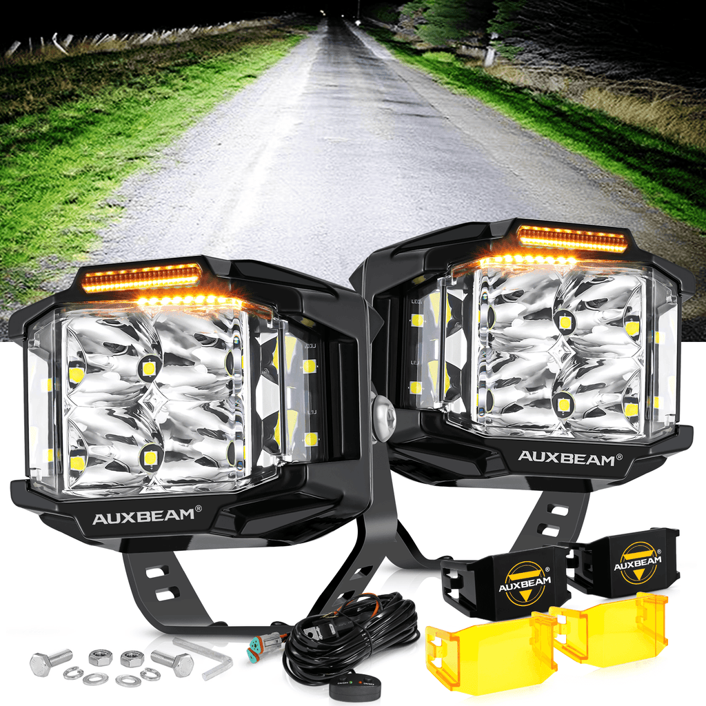 V-MAX Series | 4 Inch 92W 8960LM Spot Beam Side Shooter LED Square Pod Lights with Amber DRL