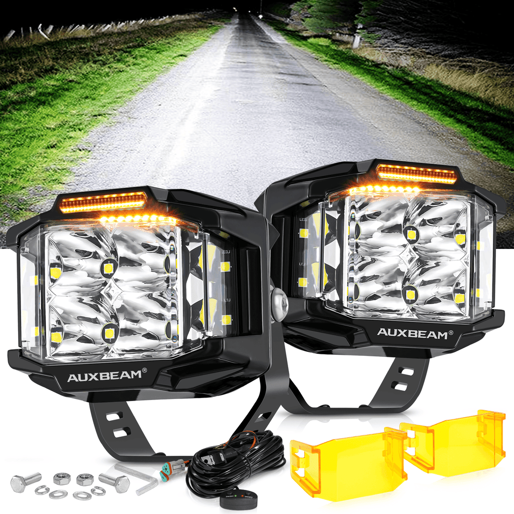 V-MAX Series | 4 Inch 92W 8960LM Spot Beam Side Shooter LED Square Pod Lights with Amber DRL