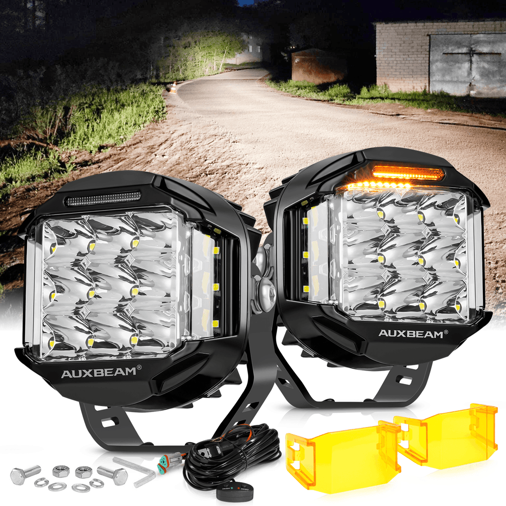 V-MAX Series 4/5/7 Inch Spot Beam Side Shooter LED Pod Lights with Amber DRL