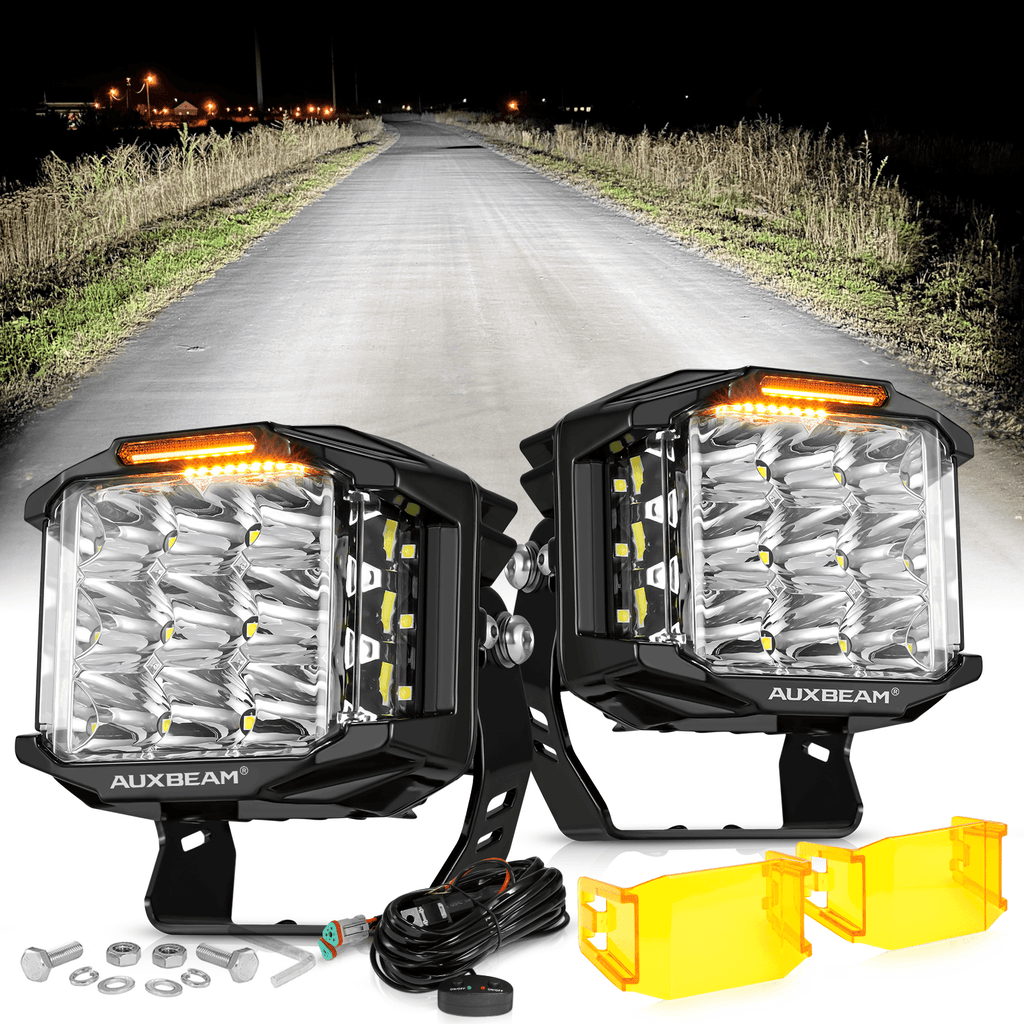 V-MAX Series | 5 Inch 168W 16440LM Spot Beam Side Shooter LED Square Pod Lights with Amber DRL