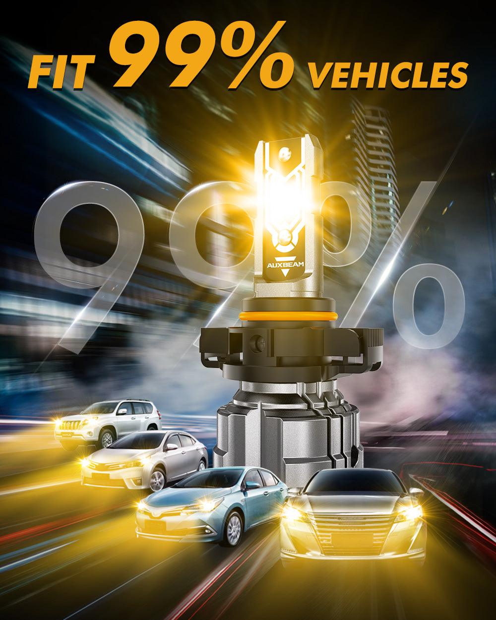 🆕5202 5202 5201 PS24W H16EU LED Fog Light/DRL Bulbs 50W 10000LM 3000K Amber Yellow Q5 Series | 2 Bulbs