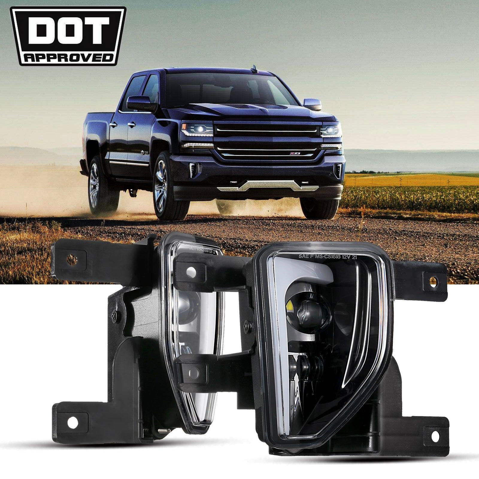 (2pcs/set) 45W DOT Approved LED Fog Lights with DRL for 2016-2018 Chevy Silverado 1500 (Black)