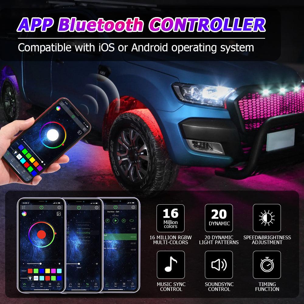 Magic Dream Color RGB LED Rock Lights Kit with Bluetooth APP Control, Multicolor Chasing Neon Underglow Lights for ATV UTV