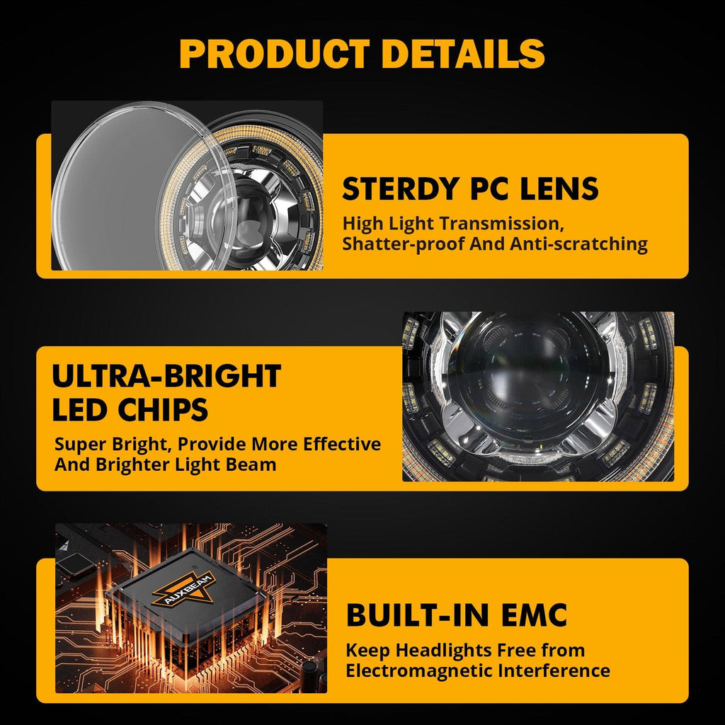 Starlight Flow Series 7 Inch 135W DOT Approved LED Headlights with DRL&Turn Signal High Low Beam for Jeep Wrangler JK TJ LJ CJ Land Rover Defender 90 1997