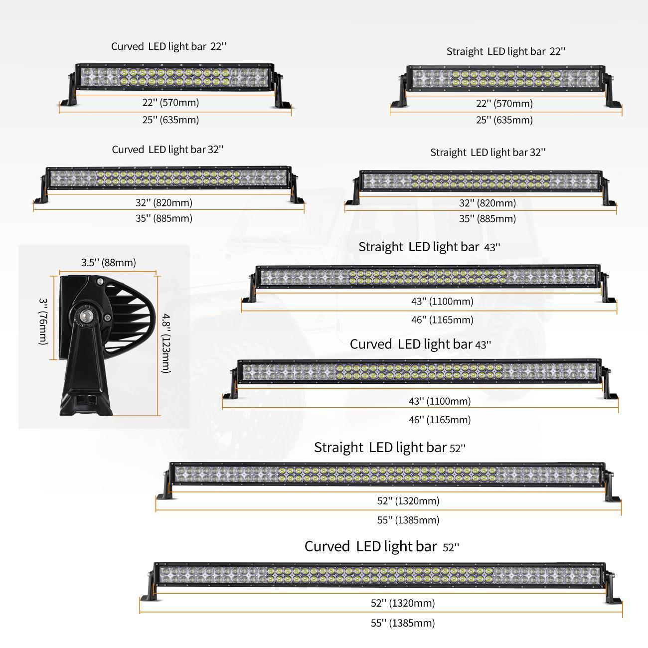22 Inch-52 Inch 5D Series Straight/Curved Combo Beam Double Row LED Light Bar for 2015 Chevy Silverado 1500 2500 3500