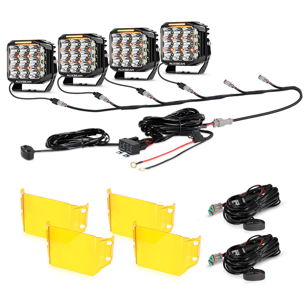 V-MAX Series | 7 Inch 228W 26100LM Spot Beam Side Shooter LED Square Pod Lights with Amber DRL&Backlight