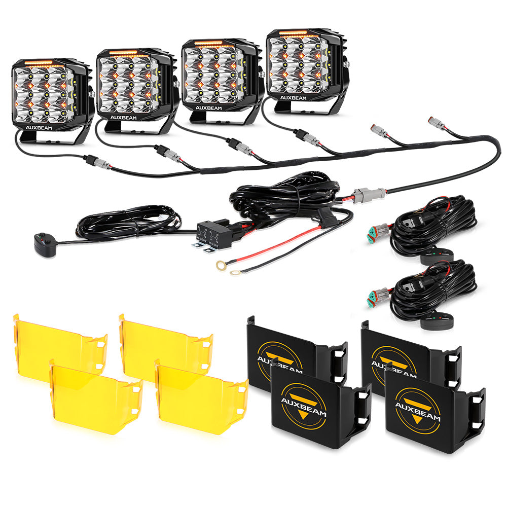 V-MAX Series | 7 Inch 228W 26100LM Spot Beam Side Shooter LED Square Pod Lights with Amber DRL&Backlight