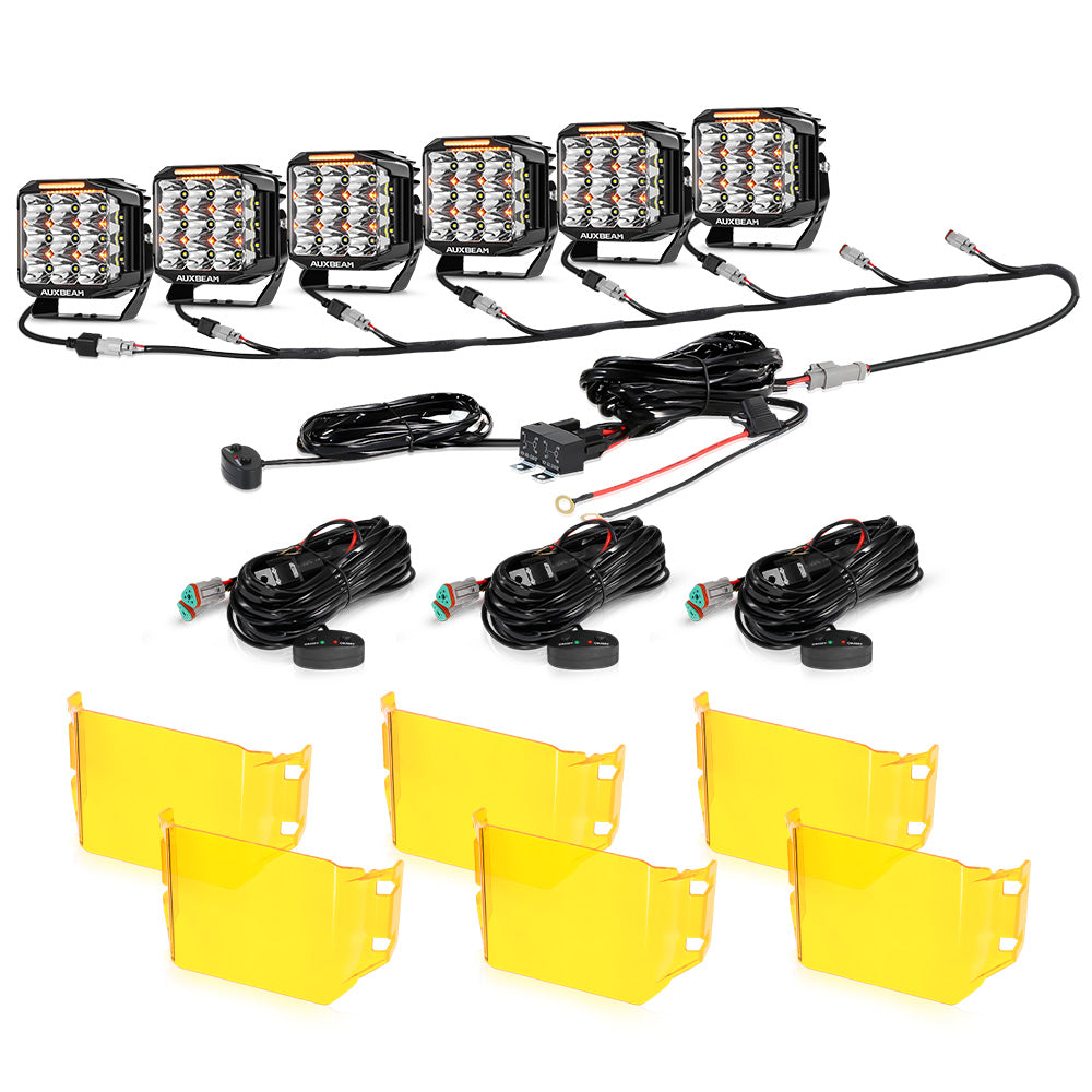 V-MAX Series | 7 Inch 228W 26100LM Spot Beam Side Shooter LED Square Pod Lights with Amber DRL&Backlight