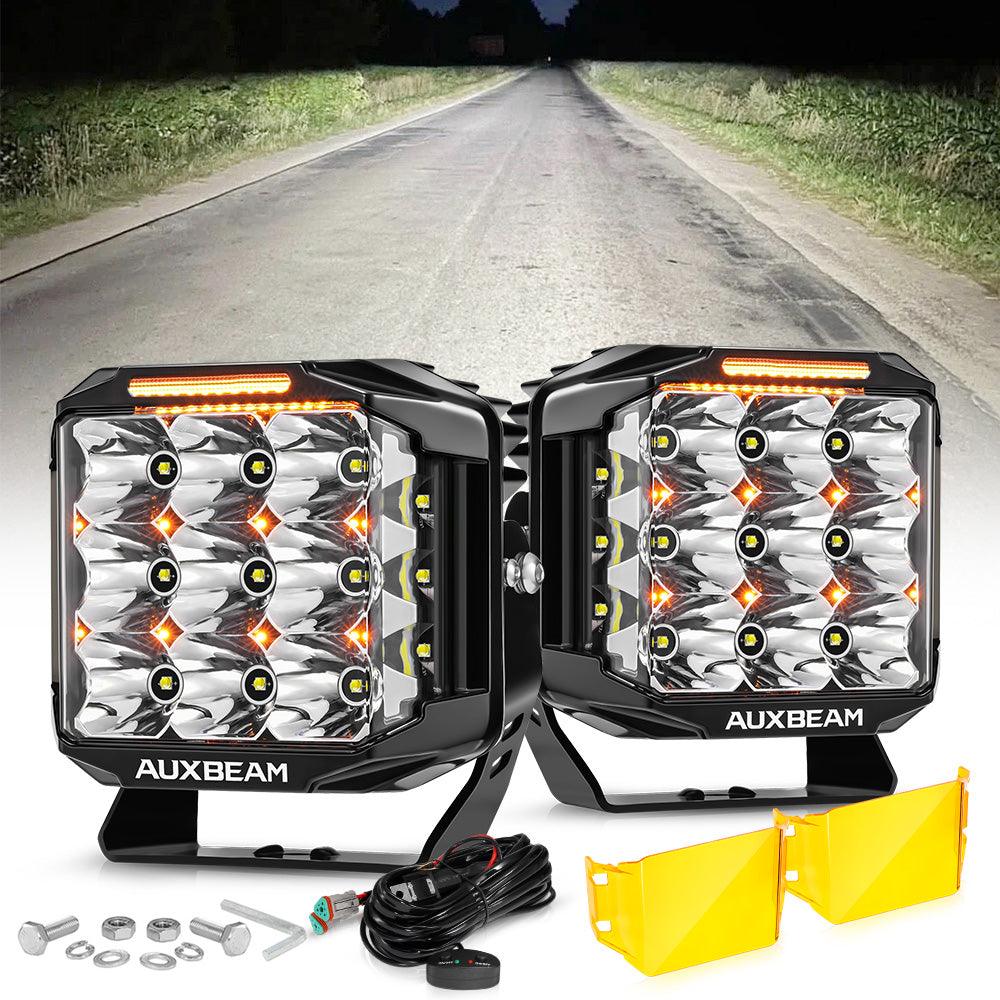 V-MAX Series | 7 Inch 228W 26100LM Spot Beam Side Shooter LED Square Pod Lights with Amber DRL&Backlight