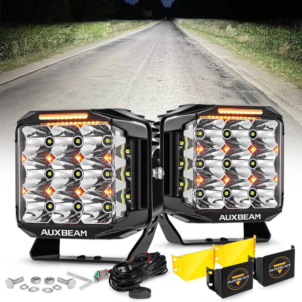 V-MAX Series | 7 Inch 228W 26100LM Spot Beam Side Shooter LED Square Pod Lights with Amber DRL&Backlight