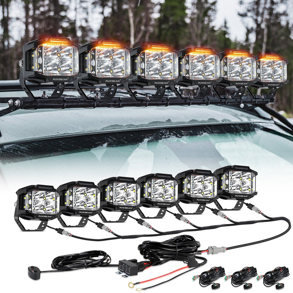 V-MAX Series | 4 Inch 92W 8960LM Spot Beam Side Shooter LED Square Pod Lights with Amber DRL