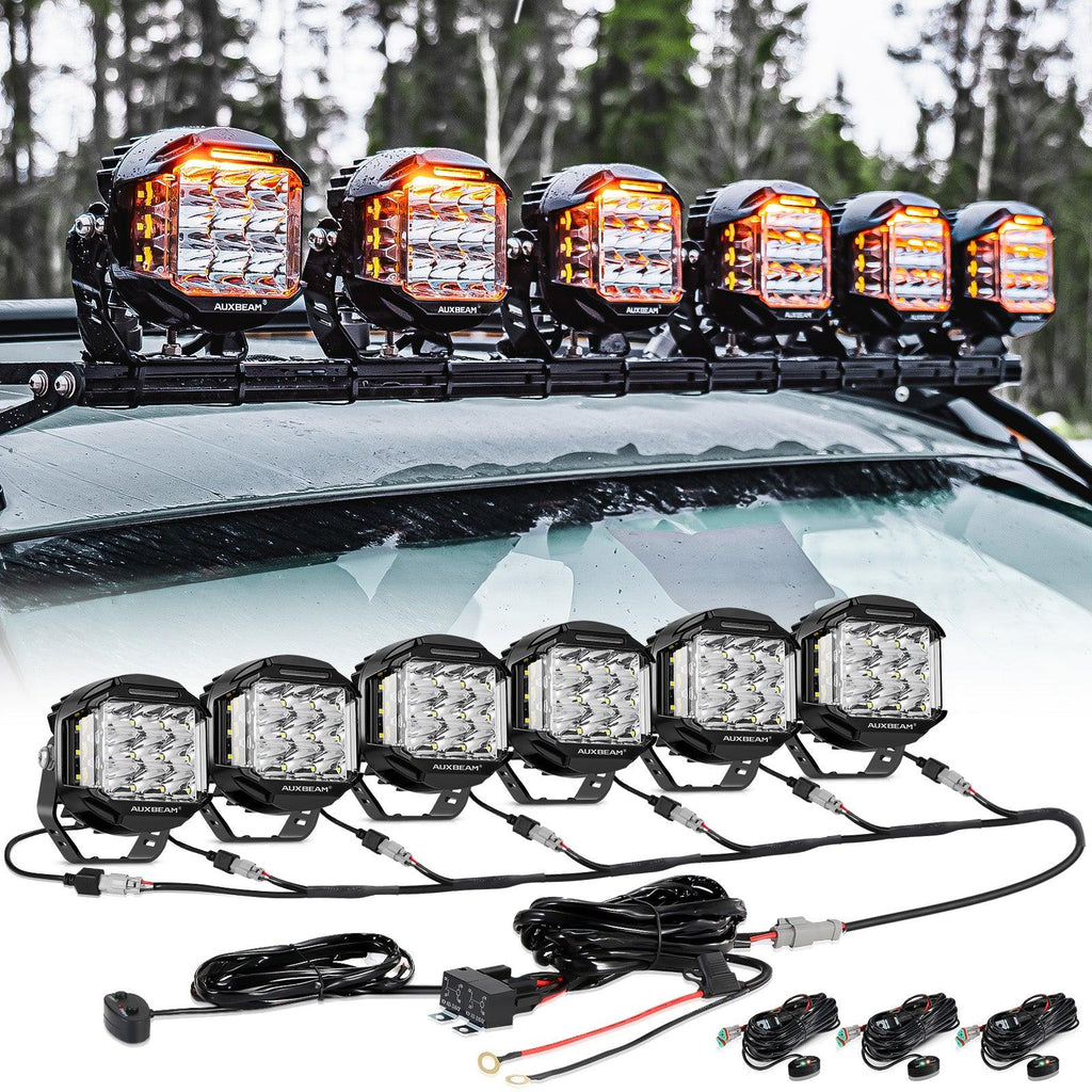 V-MAX Series 4/5/7 Inch Spot Beam Side Shooter LED Pod Lights with Amber DRL