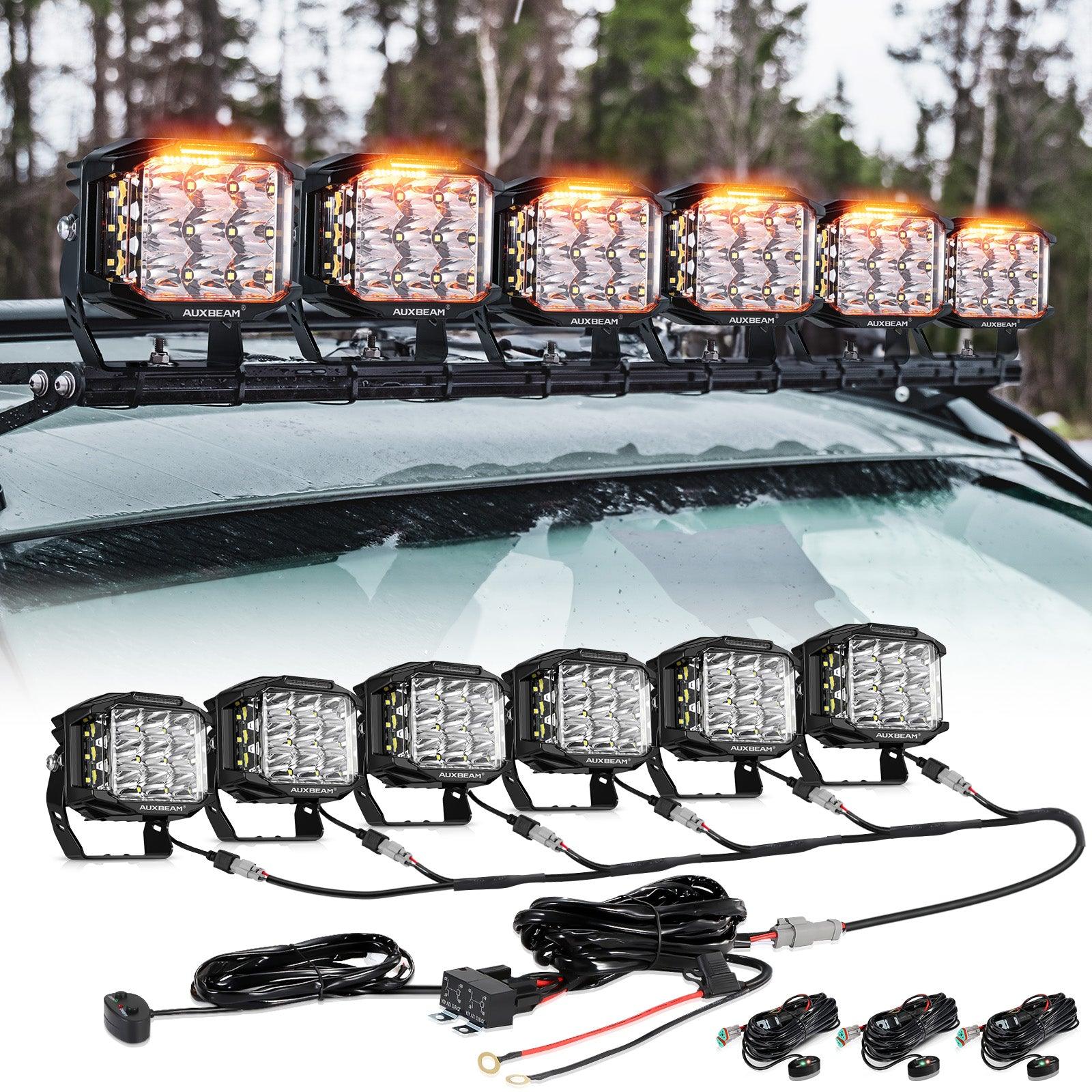 V-MAX Series | 5 Inch 168W 16440LM Spot Beam Side Shooter LED Square Pod Lights with Amber DRL