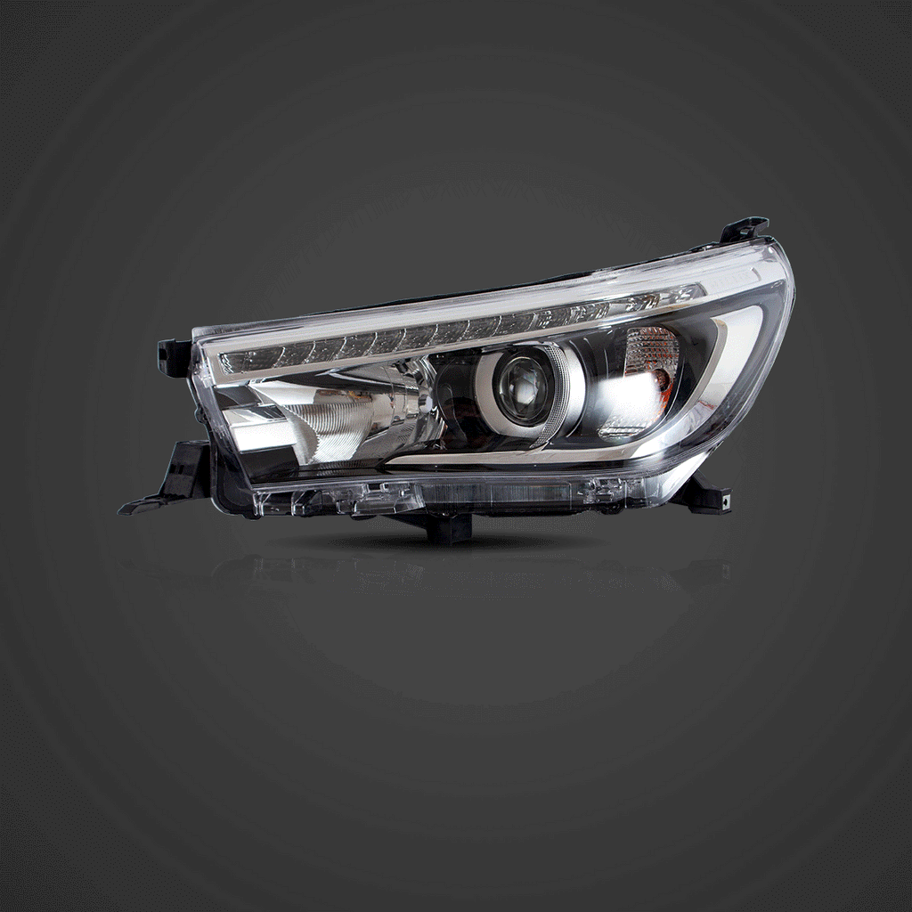 LED Headlight Assembly Dual Beam Projector Black For 2015-2020 Toyota Hilux SR5 8th Gens (GUN125, GUN126R) Pre-Facelift