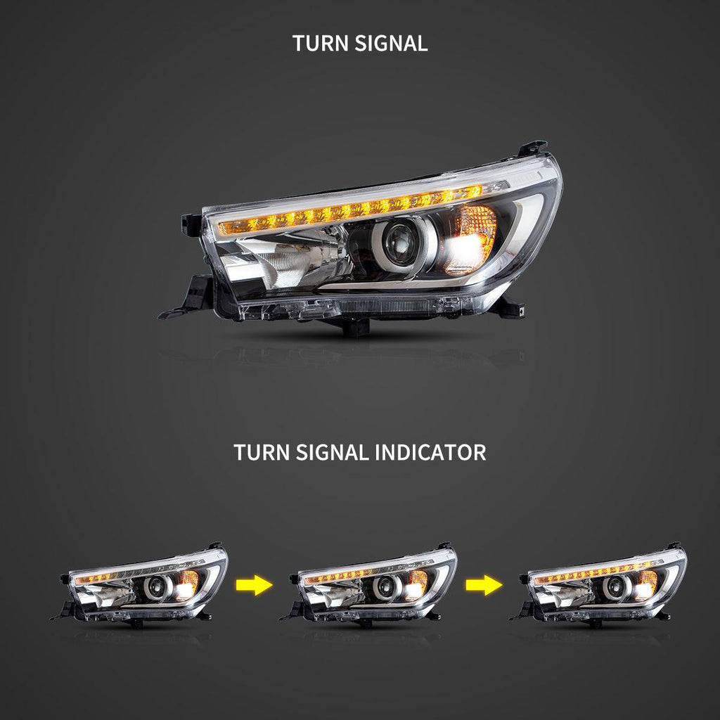 LED Headlight Assembly Dual Beam Projector Black For 2015-2020 Toyota Hilux SR5 8th Gens (GUN125, GUN126R) Pre-Facelift