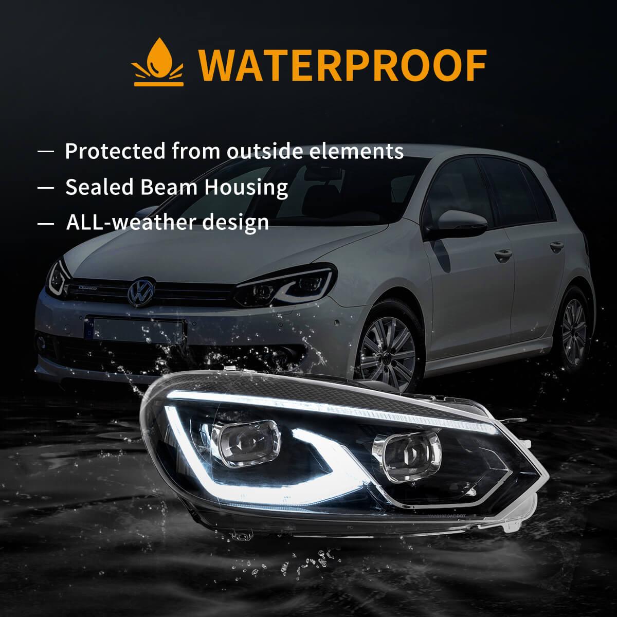 LED Headlight Assembly Dual Beam Projector Black For 2008-2014 Volkswagen Golf 6th Gen (Mk6/A6 Typ 5K）