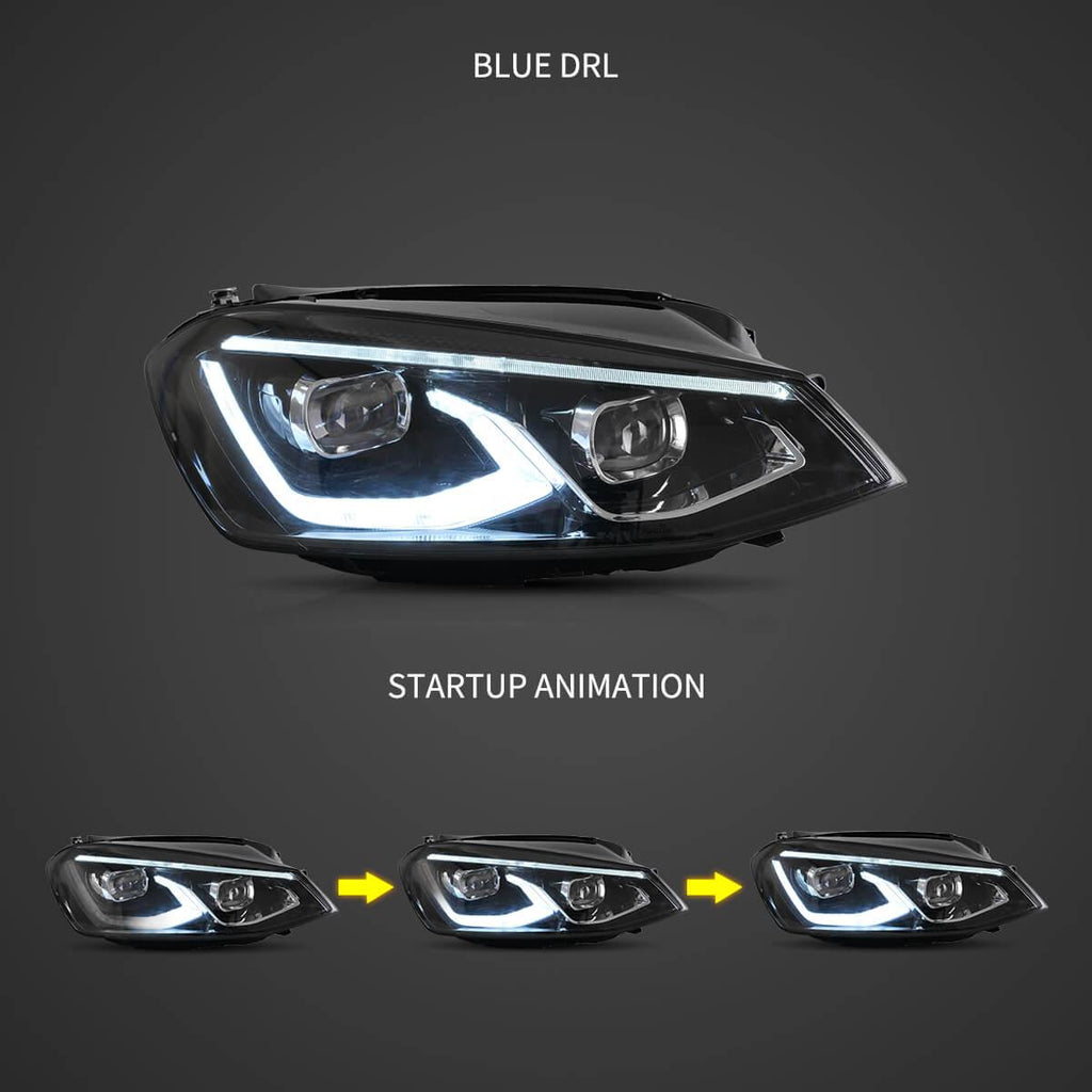 LED Headlight Assembly HID Dual Beam Projector Black For 2014-2017 Volkswagen Golf 7th Gen (Mk7, Typ 5G) Hatchback