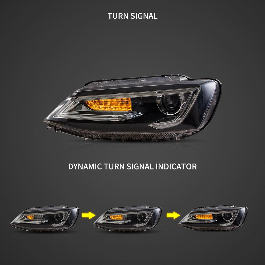 LED Headlight Assembly Dual Beam Projector Black For 2010-2018 Volkswagen Jetta