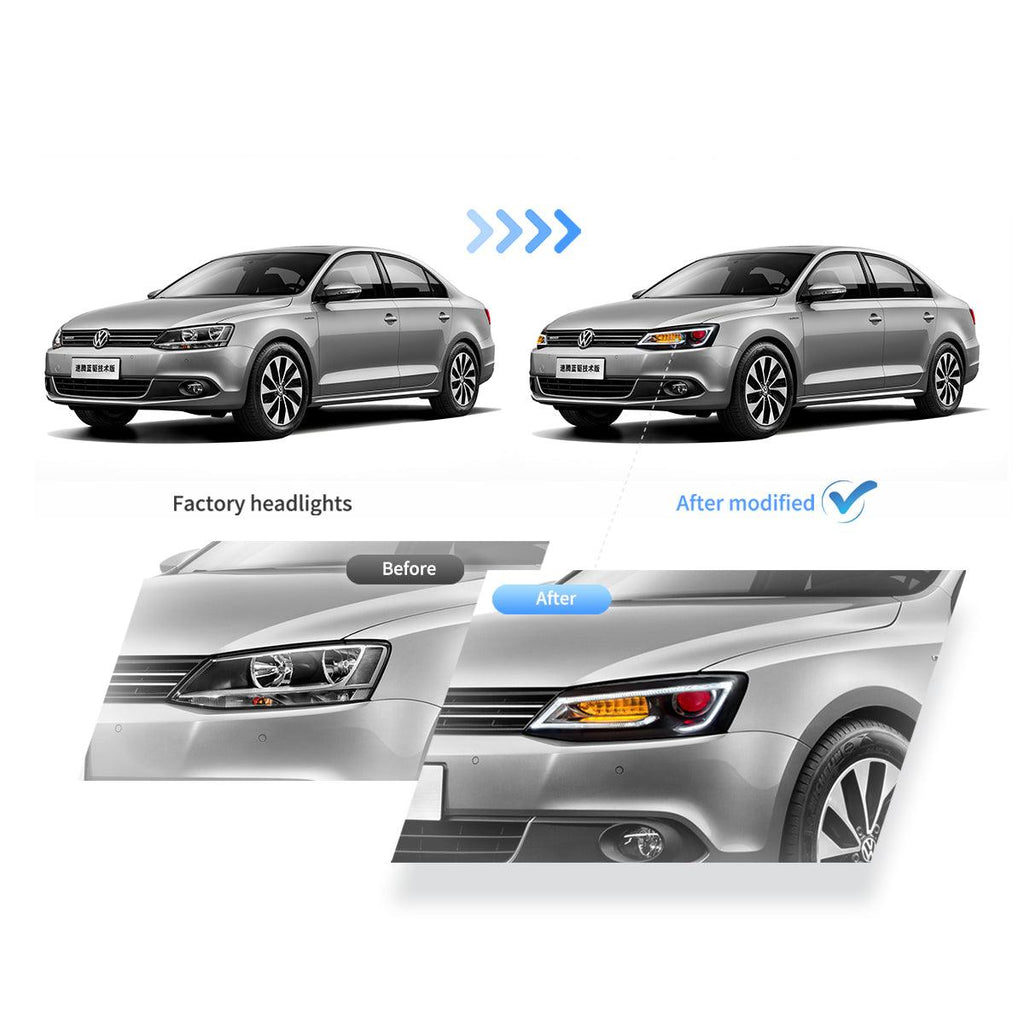 LED Headlight Assembly Dual Beam Projector Black For 2010-2018 Volkswagen Jetta