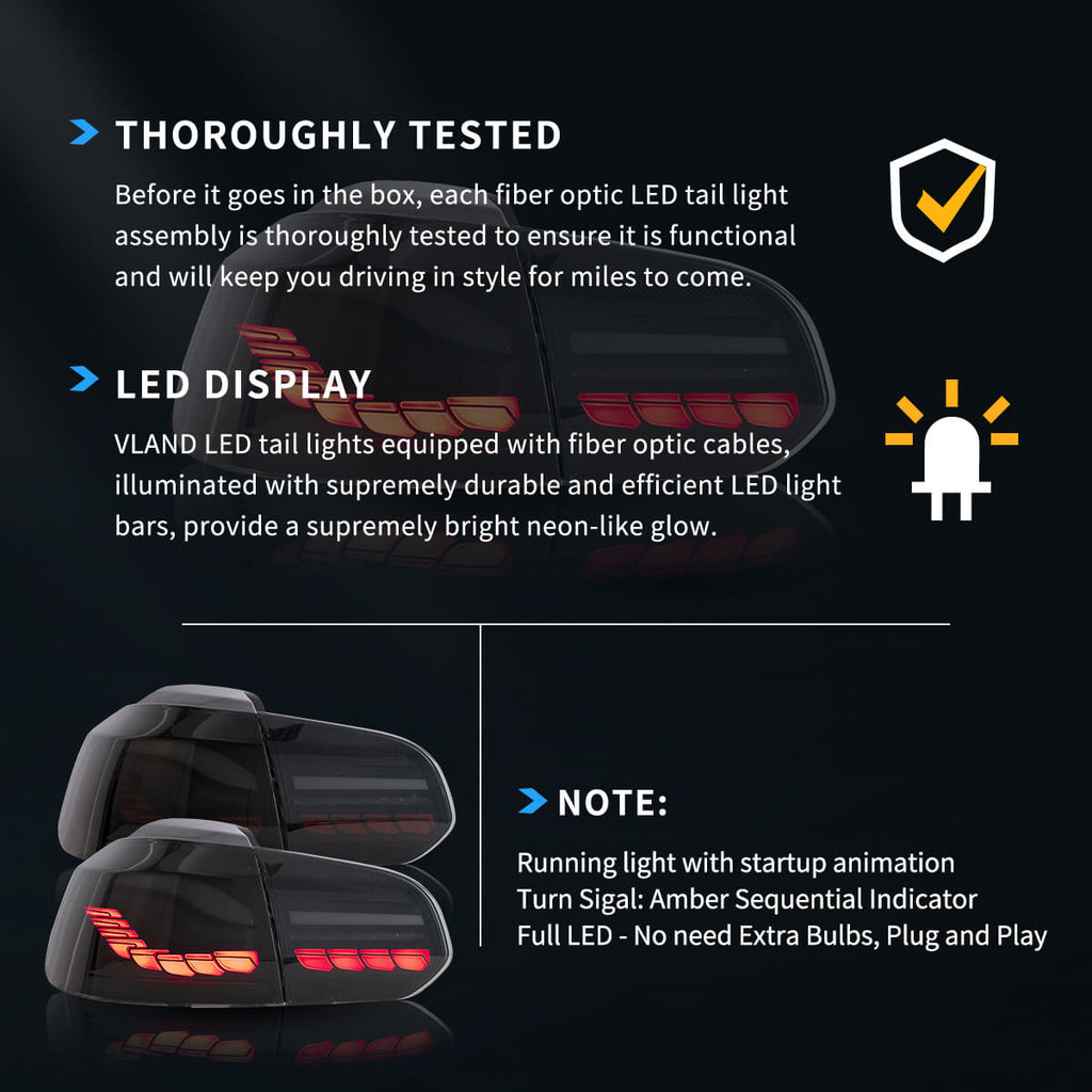 OLED Tail Light Assembly With Dynamic Welcome Lighting (GTS Style）For 2008-2014 Volkswagen Golf 6th Gen Mk6 Hatchback