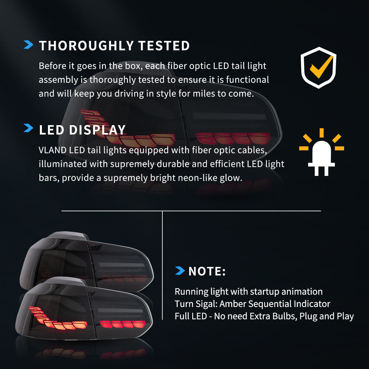 OLED Tail Light Assembly With Dynamic Welcome Lighting (GTS Style）For 2008-2014 Volkswagen Golf 6th Gen Mk6 Hatchback